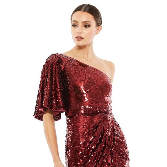 Mac Duggal 93540 Size 16 Embellished Cap Sleeve Cowl Neck Trumpet Gown Red NWT - Picture 3 of 14